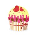 Colorful vector creamy cupcake with chocolate drops.