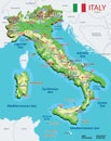 Vector color geographic map of Italy with rivers, lakes and oceans, mountains and plains