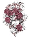 Colorful vector girl in roses illustration