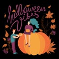 Colorful vector halloween vibes illustration. purple, green, orange and black