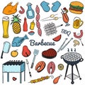 Colorful vector hand drawn Doodle of Grill and BBQ Royalty Free Stock Photo