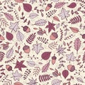 Colorful vector hand drawn pattern with autumn elements Royalty Free Stock Photo