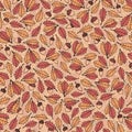 Colorful vector hand drawn pattern with autumn oak leaves and acorns