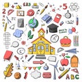 Colorful vector hand drawn school doodle illustration Royalty Free Stock Photo
