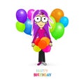 Colorful Vector Happy Birthday Theme with Girl and Balloons Royalty Free Stock Photo