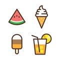 Colorful vector icon ice cream, watermelon slice, fruit cocktail on white background. Juicy watermelon, ice cream and Royalty Free Stock Photo