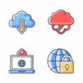 Colorful vector icons depict cloud computing, data security, and global Royalty Free Stock Photo