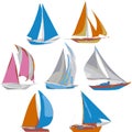 Colorful Vector Icons Of Sailing Ships Separated On White Background