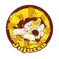 Colorful vector illusnration with Brazilian Jiu Jitsu Fighters. Royalty Free Stock Photo