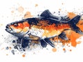 Colorful vector illustration of a carp fish with watercolor splashes Royalty Free Stock Photo
