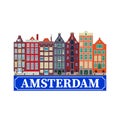 City illustration of the canal houses of Amsterdam