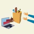 Colorful vector illustration concept for online ordering of food, grocery delivery.