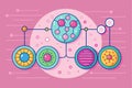 A colorful vector illustration depicts the various stages of cell division, showcasing distinct cellular structures and their Royalty Free Stock Photo