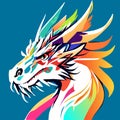 Colorful vector illustration of a dragon head in the form of a rainbow AI generated Royalty Free Stock Photo