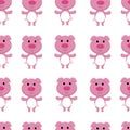 Seamless pattern with cute pig and funny cartoon zoo animals on white background