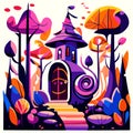 Colorful vector illustration of a fairy tale house in the forest. Generative AI Royalty Free Stock Photo