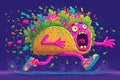 Animated taco character running wildly with vibrant fillings and a horrified expression Royalty Free Stock Photo