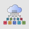 Colorful Vector Illustration Microservices Architecture Cloud Computing Network Connected Applications Data Flow Integration Royalty Free Stock Photo