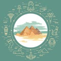 Colorful vector illustration of the pyramid of Giza, Egypt hand-drawn and landmarks icons