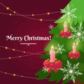 Colorful vector illustration on red background with Christmas tree