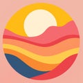 Minimalist Island Sunset: Vintage Graphic Design With Bold Retro Colors