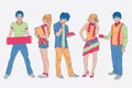 Colorful Vector Illustration of Young Boys and Girls Posed with Props - Ideal for Designers and Publishers