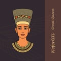 A colorful vector image of the queen of Egypt Nefertiti profile isolated on a background.