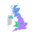 Colorful vector isolated simplified map. Grey silhouette of the UK provinces. Border of Scotland, Wales, England, Ireland.