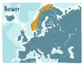Colorful vector map of Norway highlighted in Europe