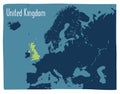 Colorful vector map of the UK highlighted in Europe