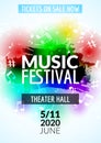 Colorful vector music festival concert template flyer. Musical flyer design poster with notes Royalty Free Stock Photo