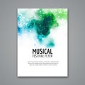 Colorful vector music festival concert template flyer. Musical flyer design poster with notes