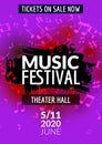 Colorful vector music festival concert template flyer. Musical flyer design poster with notes Royalty Free Stock Photo