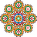 Colorful vector ornament kalamkari outline mandala round design