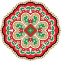 Colorful vector ornament kalamkari outline mandala round design