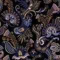 Vector Paisley pattern. Decorative indian ornament on black background