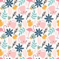 colorful vector pattern with cute animals and leaf