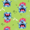 Colorful vector pattern with funny monsters Royalty Free Stock Photo