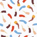 Colorful vector pattern with illustration of a people`s hands with different skin color together. Race equality, diversity,