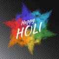 Colorful vector powder paint clouds on transparent background for greeting cards to Happy Holi - indian festival of color