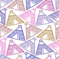 Colorful vector seamless pattern design of lined silhouettes of ancient pyramid house