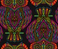 Colorful vector seamless pattern with hand drawn ornate owls Royalty Free Stock Photo