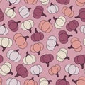 Colorful vector seamless pattern with purple, yellow and orange pumpkins