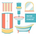 Colorful vector set of bathroom icons in modern flat style Royalty Free Stock Photo