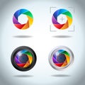 Colorful vector set of lens aperture. Diaphragm of a photo camera shutter spectrum icon set. Side exposed aperture blades