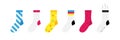 Colorful vector socks icons with different ornaments set, collection. Clean and dirty socks