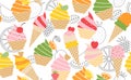 Colorful vector summer seamless pattern with fruits and ice cream illustration Royalty Free Stock Photo