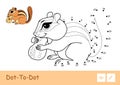 Colorful vector template and colorless contour dot-to-dot cute a chipmunk gnawing a nut isolated on white background