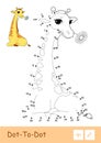 Colorful vector template and colorless contour dot-to-dot giraffe isolated on white. Wild animals, mammals and herbivores