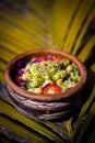 colorful vegan salad served in the tropic garden